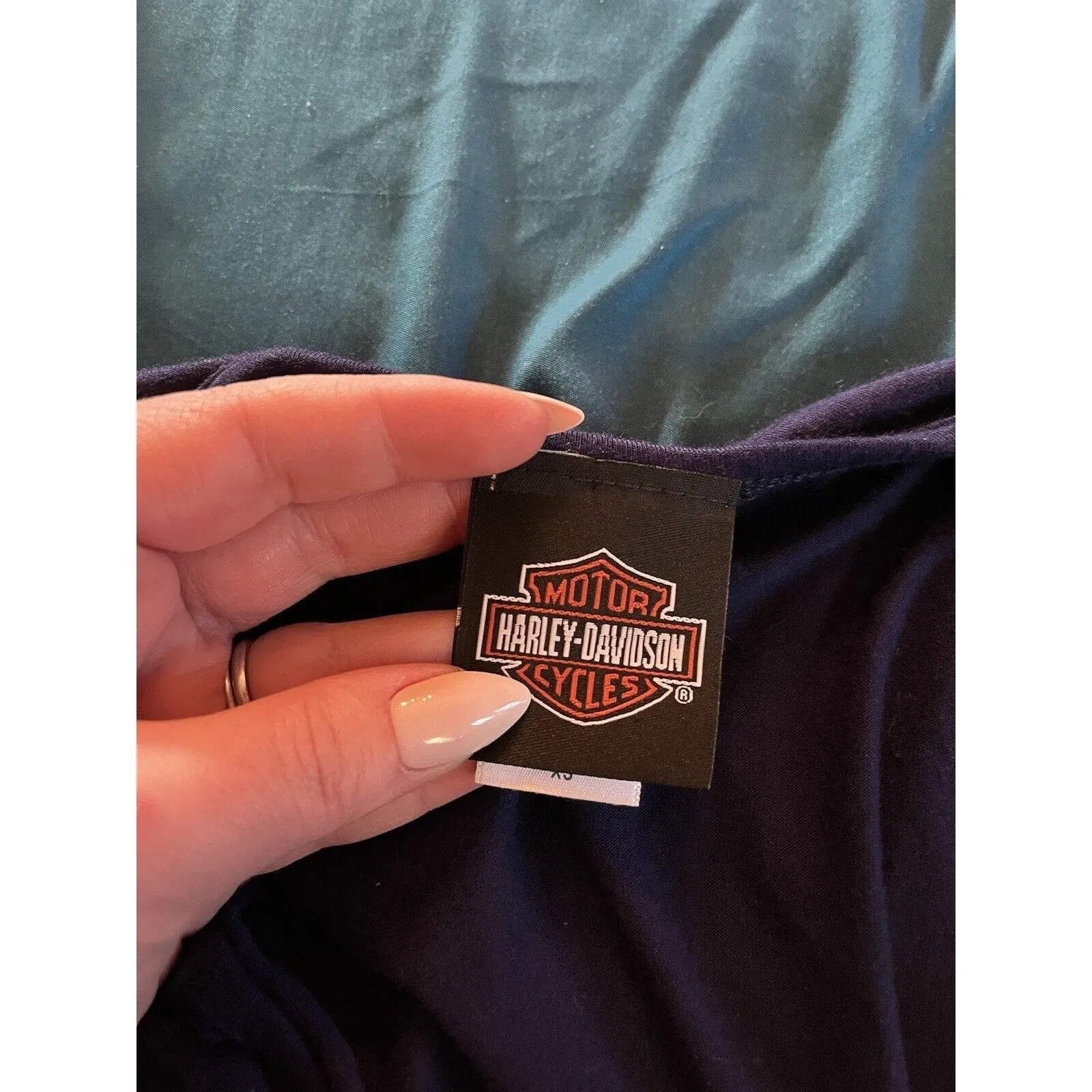 Harley Davidson Women Blue Embellished Skull Metal In Motion Tank Top XS - Image 7