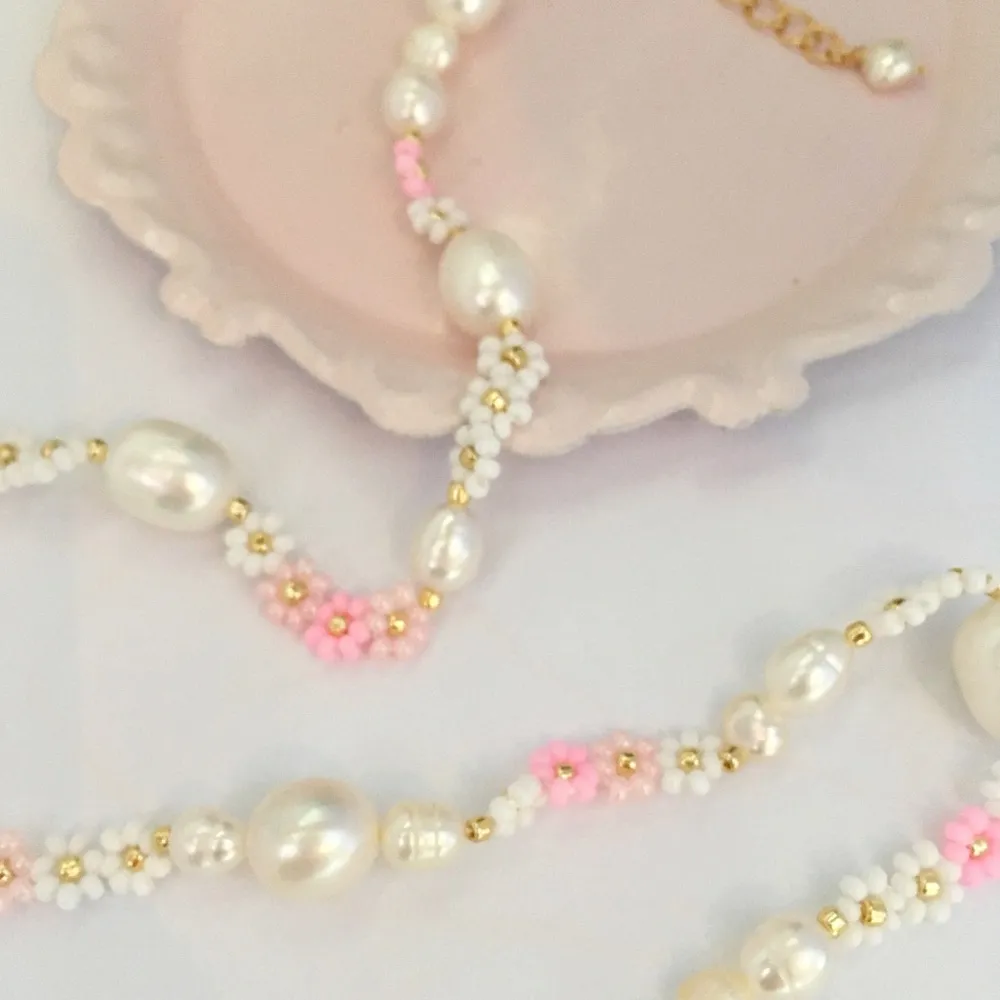Pastel Pink White Elegant Princess Beads Floral Sakura Choker Necklace Jewelry - Image 3