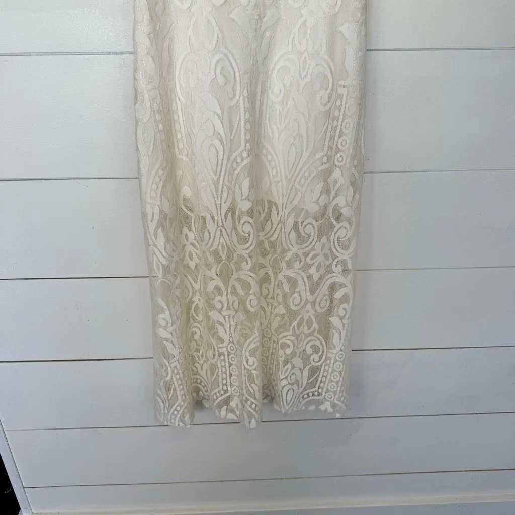 Alexis Women’s Medium Cream Lace Cutout MIDI Dress - Image 2