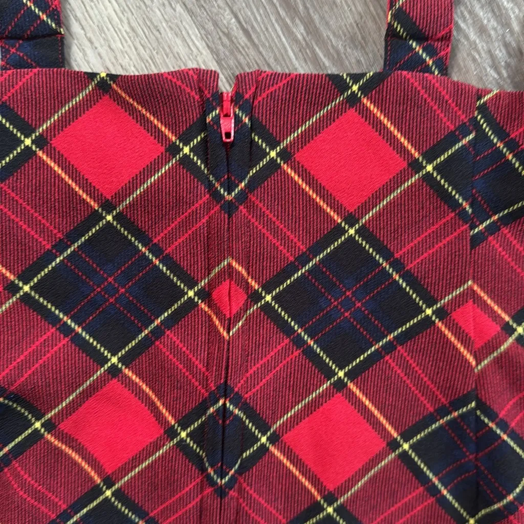 Modcloth Red and Black Plaid Skirt Large Overall Skirt with Suspenders - Image 4