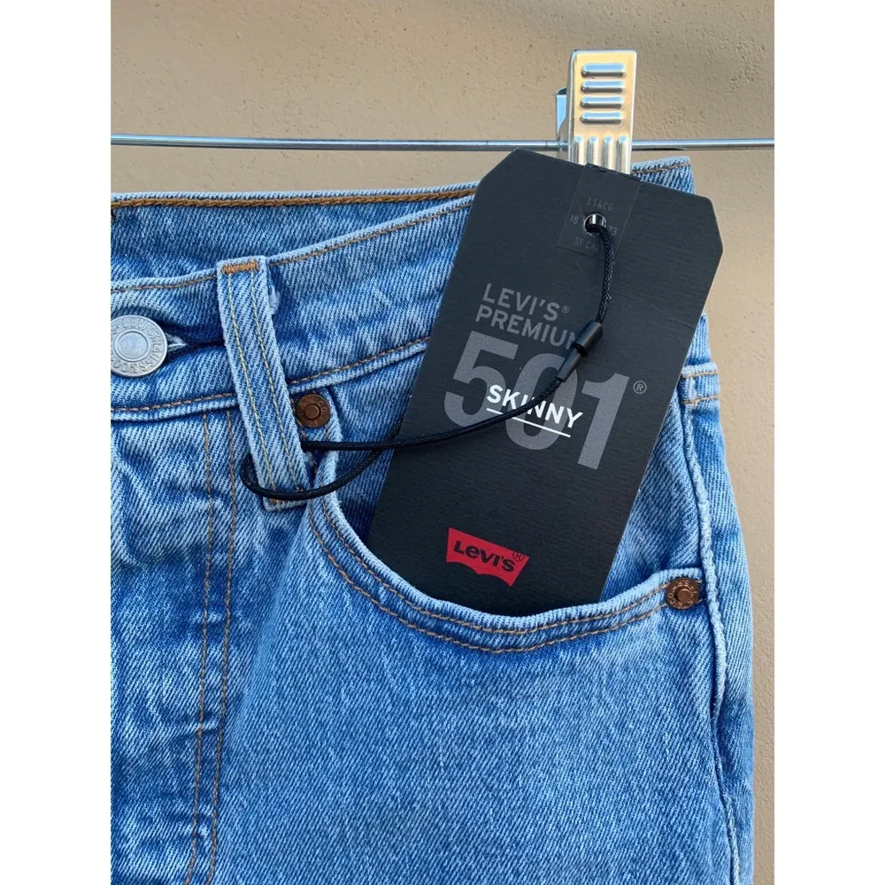 Levi’s Premium 501 Skinny High Rise Rhinestone Studded Fringe Denim Jeans NWT - Image 5