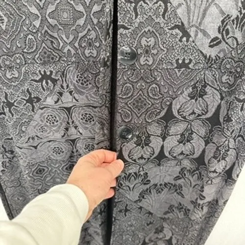 Vintage Laura Ashley Button Front Shirt Dress Black Gray Floral Goth Whimsigoth - Image 7