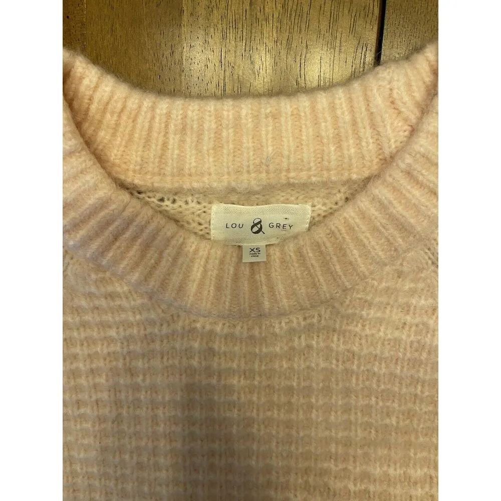 Lou & Grey Alpaca Sweater XS Pink Waffle Knit Longer Length Crewneck Classic - Image 7