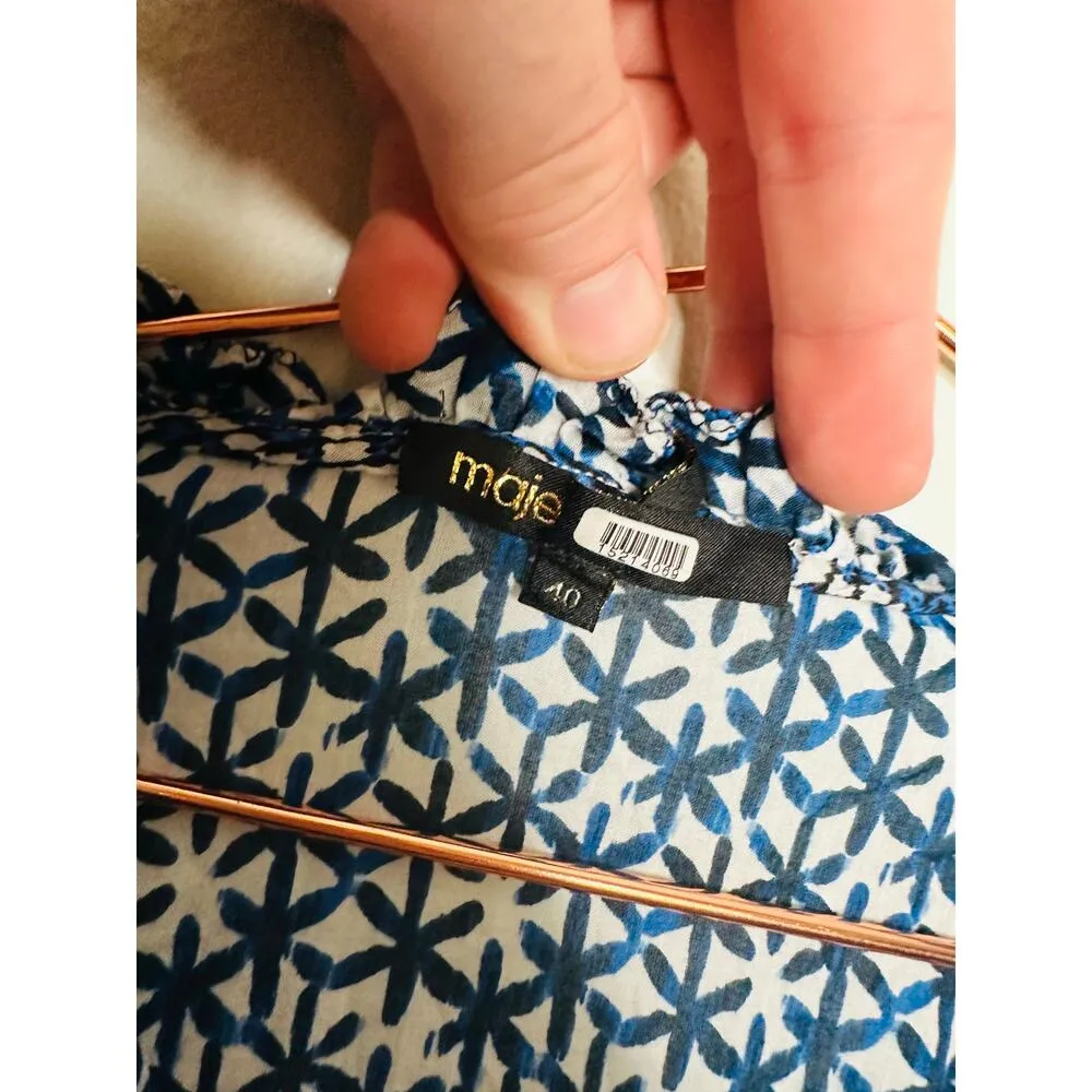 MAJE Women's Blue Patchwork Print 100% Cotton Crewneck Shift Dress Size 40 - Image 6