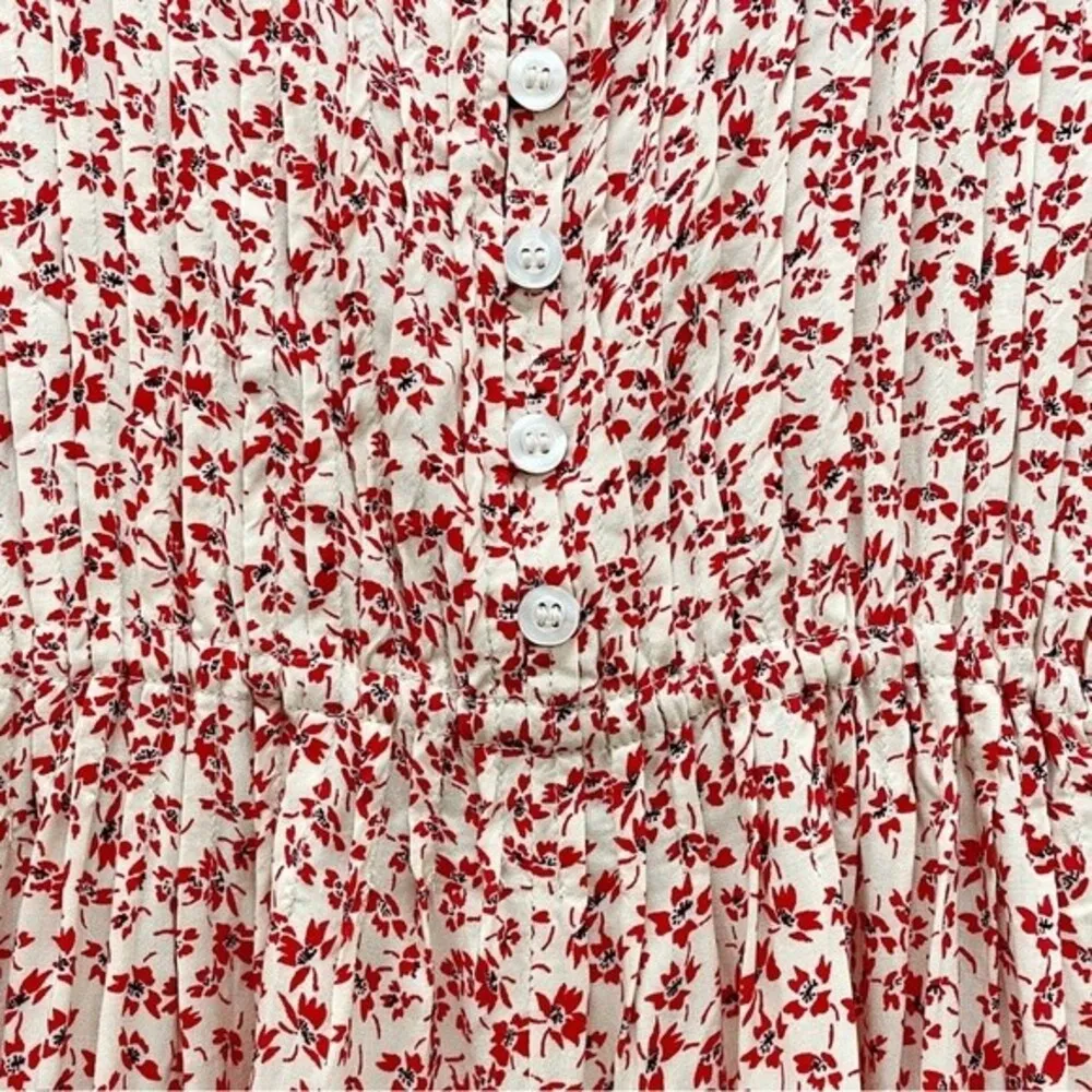 Free People One Fine Day Red Floral Print Flowy Oversized Mini Dress Size Small - Image 11