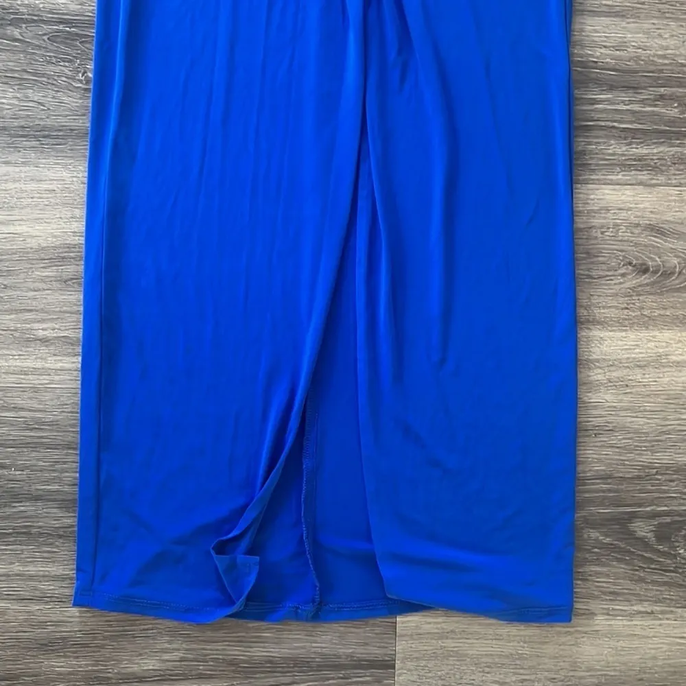 Rubber Ducky Productions Inc. Blue Halter maxi Dress Small Front Slit Sexy - Image 5