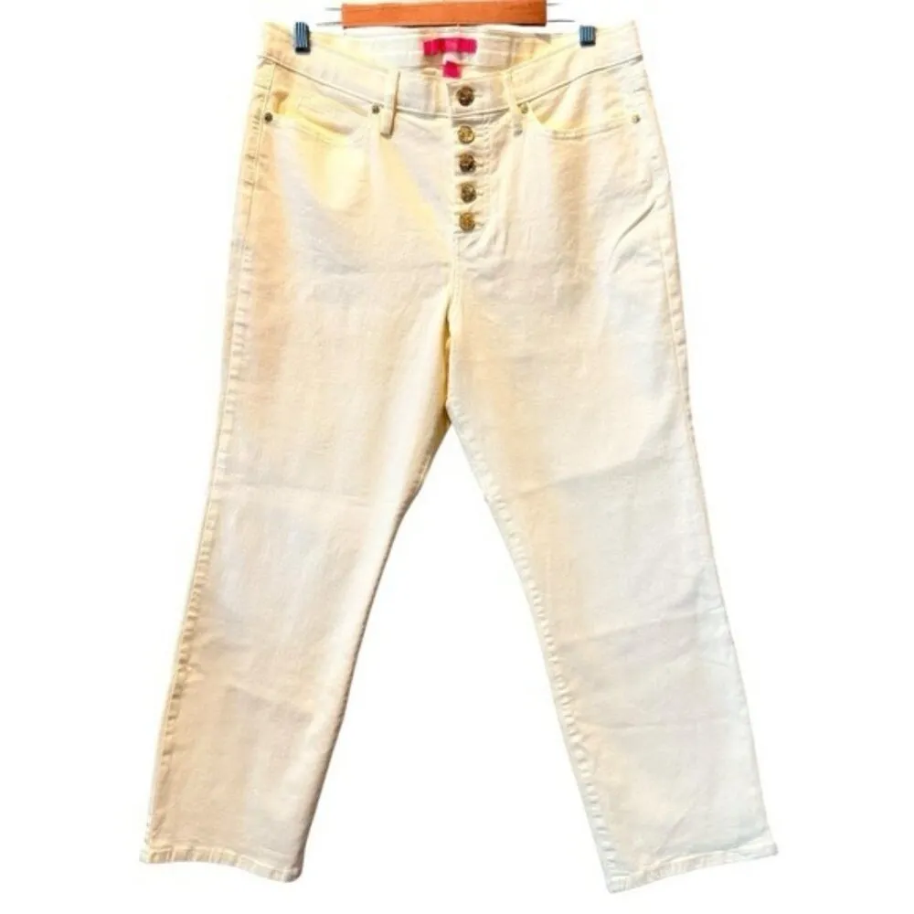 LILLY PULITZER South Ocean Jeans High Rise Cropped Lemon Meringue Size 14 NEW - Image 4