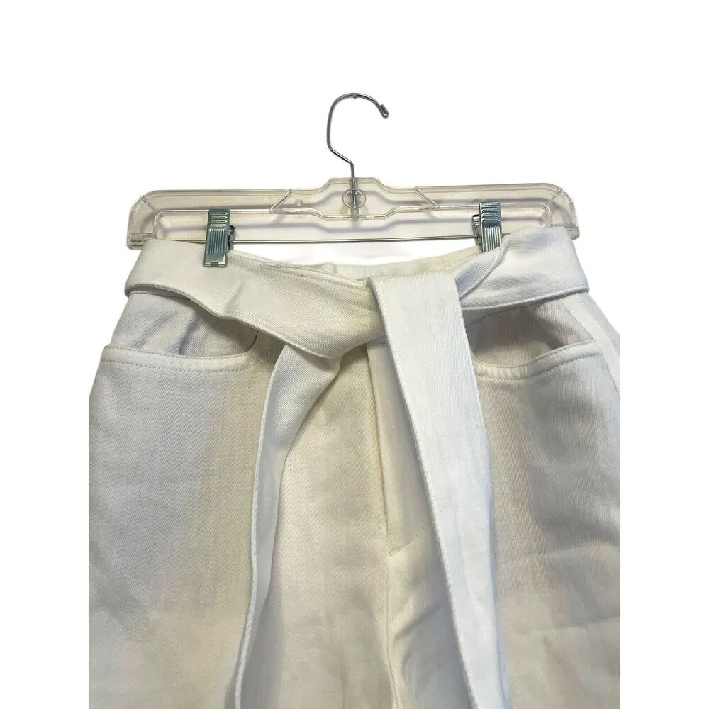 Vince Tie Front Crop Wide Pants Women Size 2 White Linen Cotton Coastal Boho NEW - Image 3