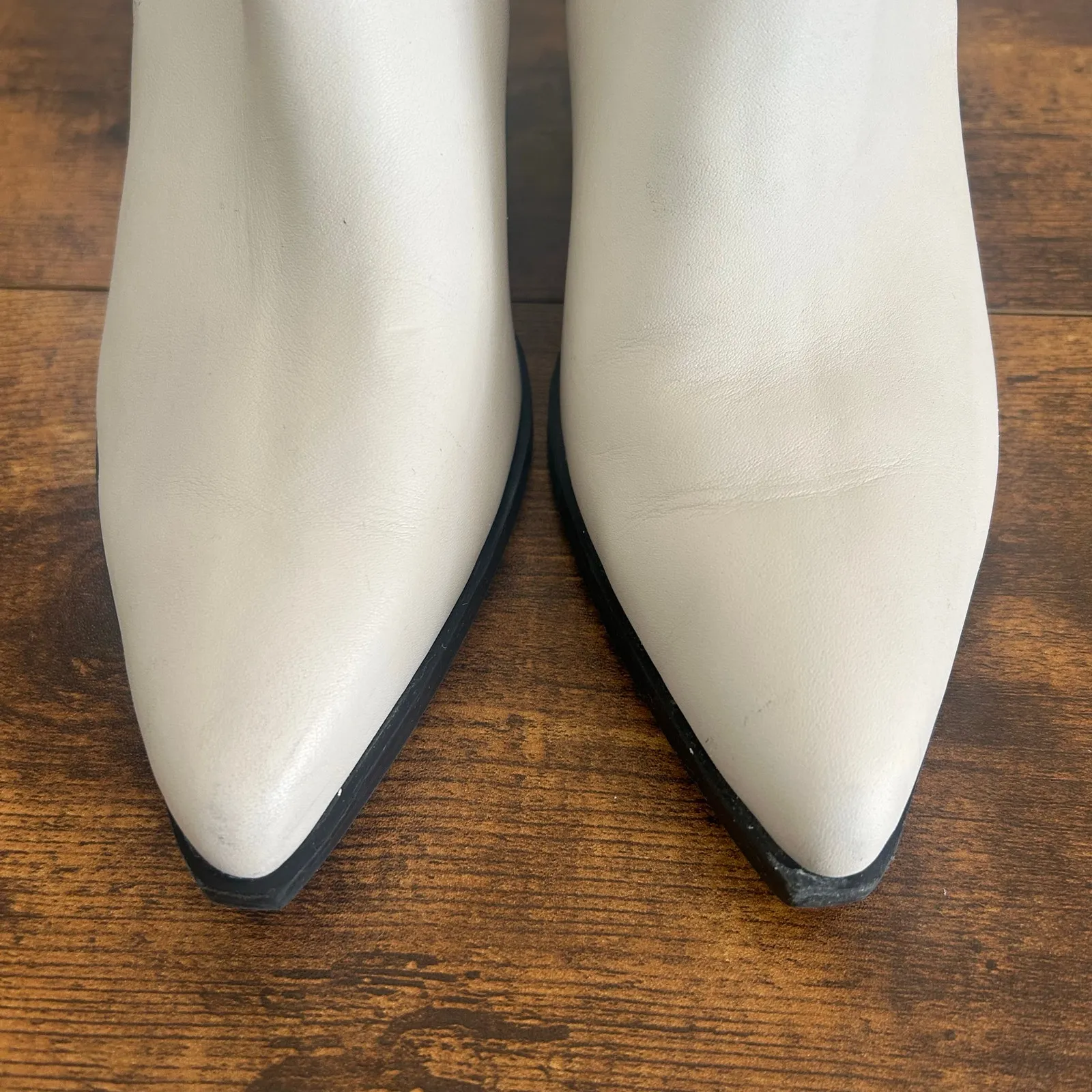 Marc Fisher Western Ankle Boots Leather Heeled Pointed Toe Cream White 11 - Image 7