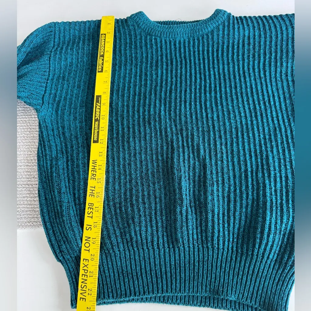 Vintage Today’s News Heather Teal Blue Crewneck Shaker Knit Sweater Size Large - Image 6