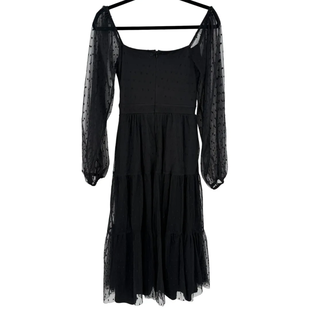 Lulus Black Swiss Dot Tiered Bustier Midi Dress Size‎ XS Whimsigoth Fairy Grunge - Image 6