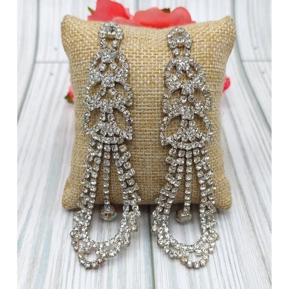 Crystal Chandelier Statement Earrings 4" Runway Drop Dangle Silver - Image 7