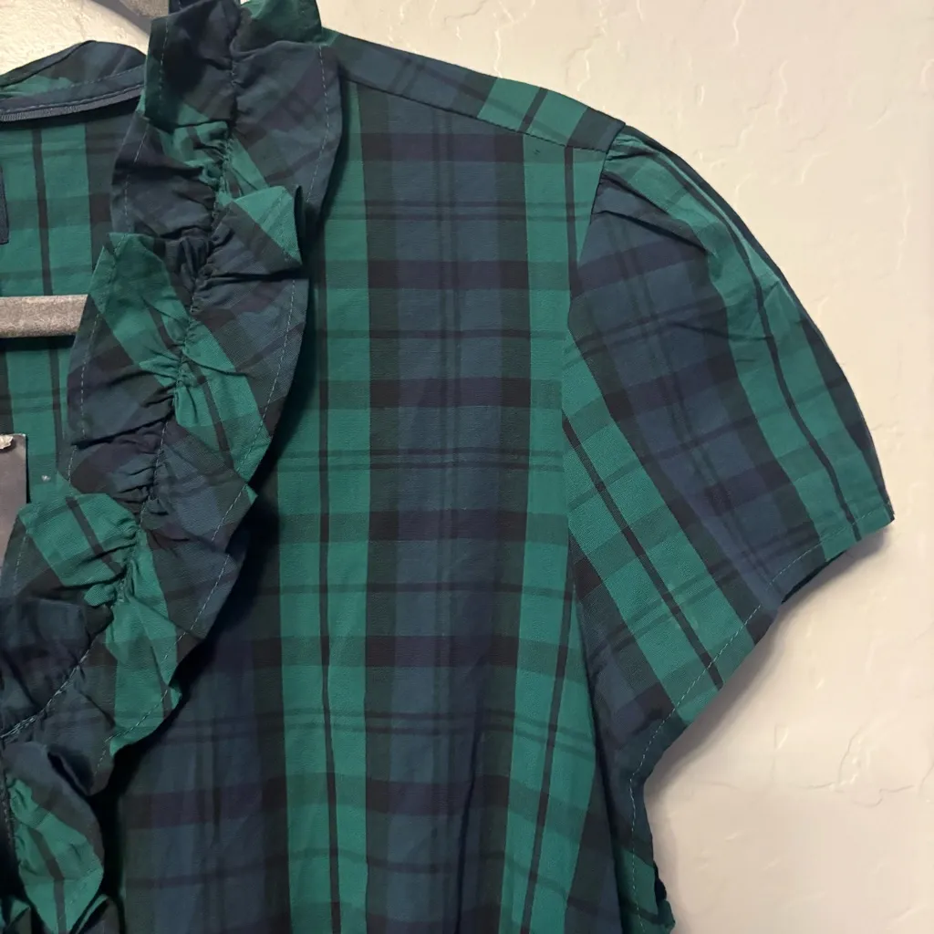 Tommy Hilfiger green, blue black tartan plaid ruffled belt dress size XXL NEW - Image 5