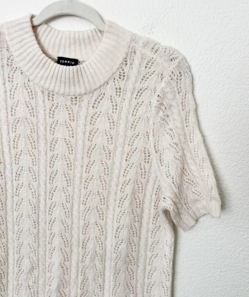 [Torrid] Cream Pointelle Open Knit Crew Neck Short Sleeve Pullover Sweater Sz 0X - Image 9