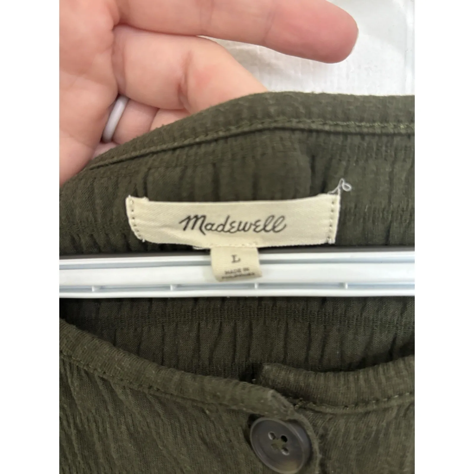 Madewell Green Crinkle Knit Tiered Mini Dress Size Large Babydoll Minimalist - Image 5