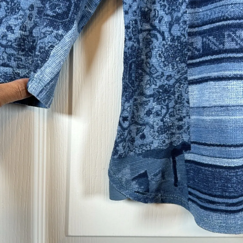 LRL Lauren Jeans Blue Color Block Patchwork Blue S/S Blouse Large EUC #1336-LA - Image 4