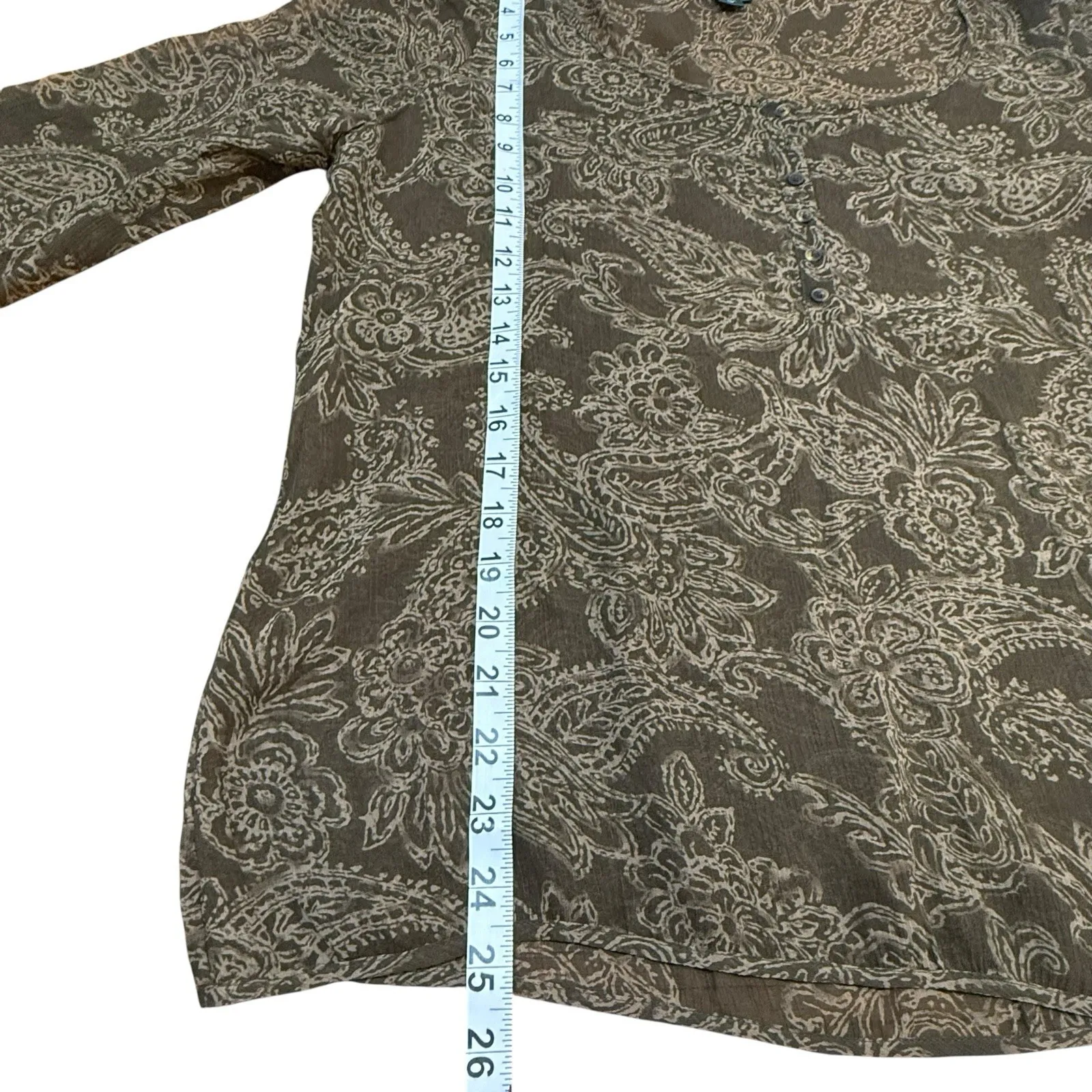 Lauren Ralph‎ Lauren Women Green 100% Silk Paisley Blouse Boho Sheer Boat Neck - Image 10