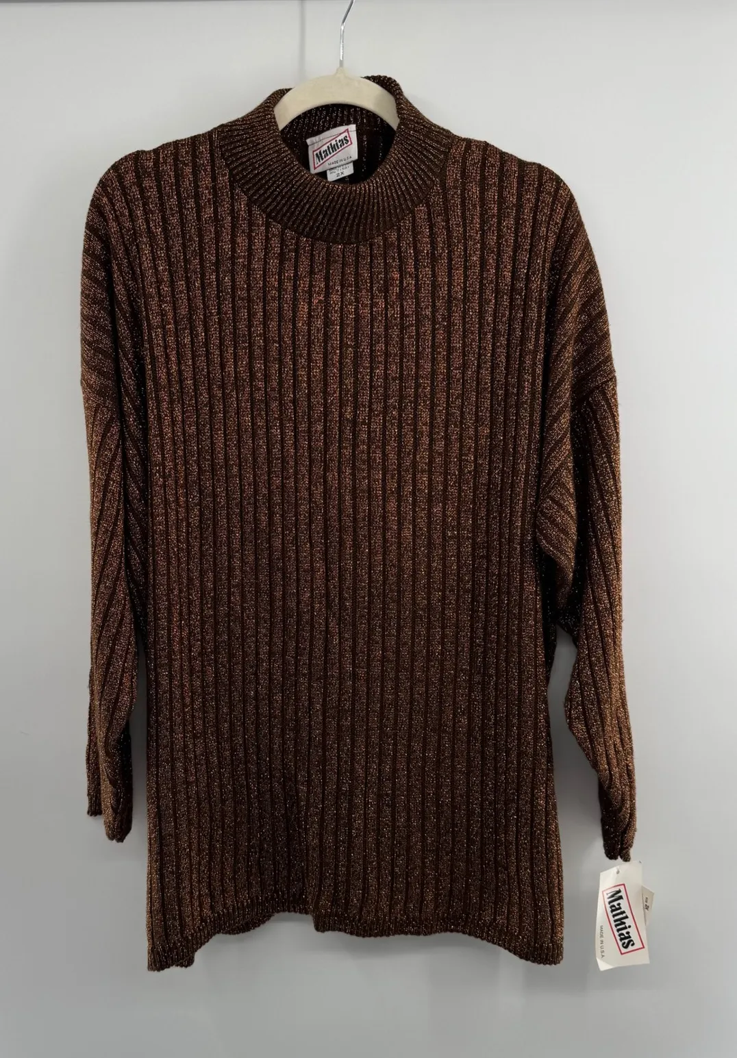 Mathias 2X Metallic Bronze Ribbed Sweater NWT Made in USA Vintage Sears Brown - Image 1