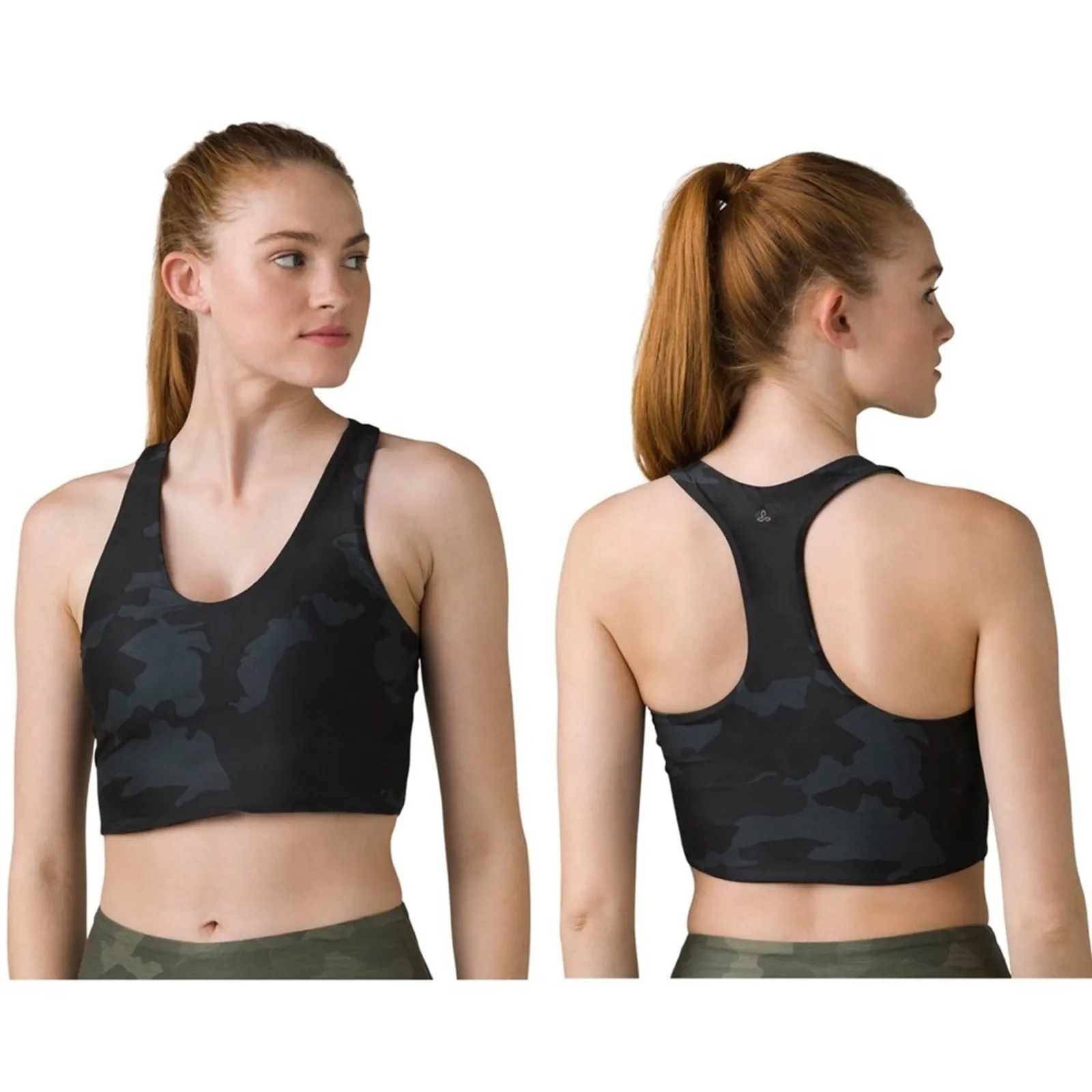 PRANA Black Camo Crop Top Bra Womens XS Athletic Activewear Workout Gym Sporty - Image 2