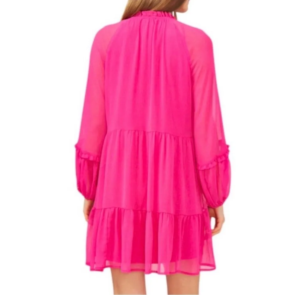 Vince Camuto Long Sleeve Tiered Mini Dress Orchid Pink Size Large - Image 2