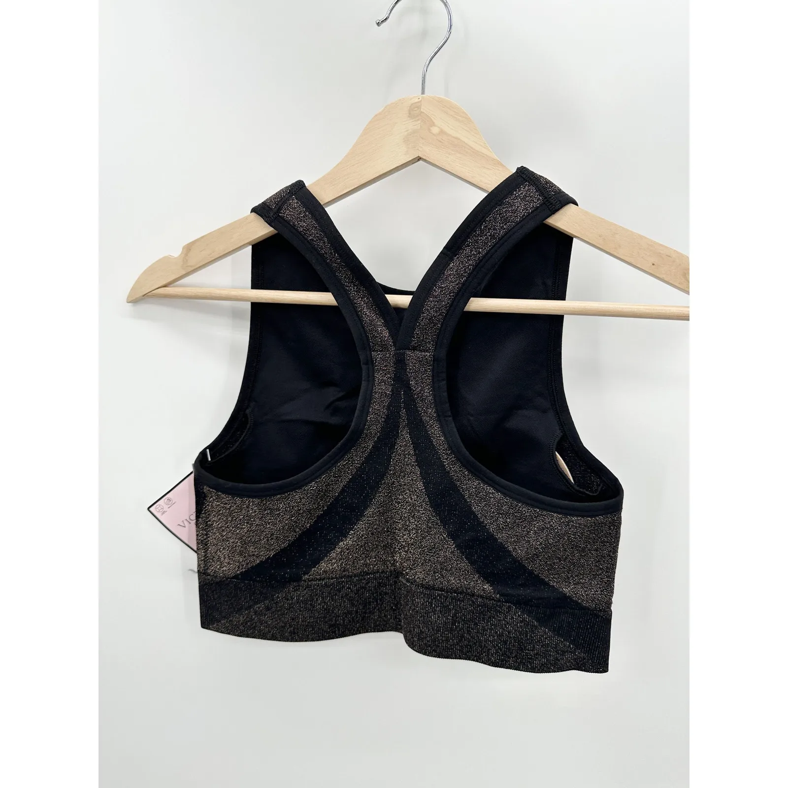 Victoria's Secret Sports Bra Women Size M Black Shimmer Workout Training Running - Image 2