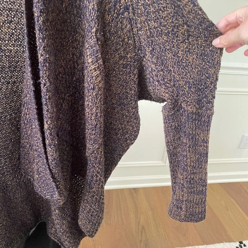 Cecico Womens Brown Navy Blue Drape Open Front Cardigan Sweater Pockets L - Image 5