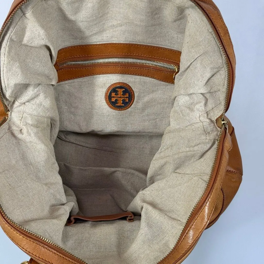 Tory Burch Amalie slouch shoulder bag brown pebbled leather 12x13x6" - Image 11