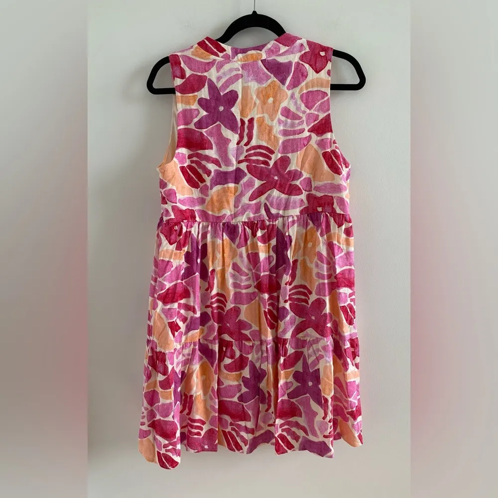 Baltic Born Pink Floral Abstract Cami Short Linen Blend Dress Size M New W/ Tag - Image 10