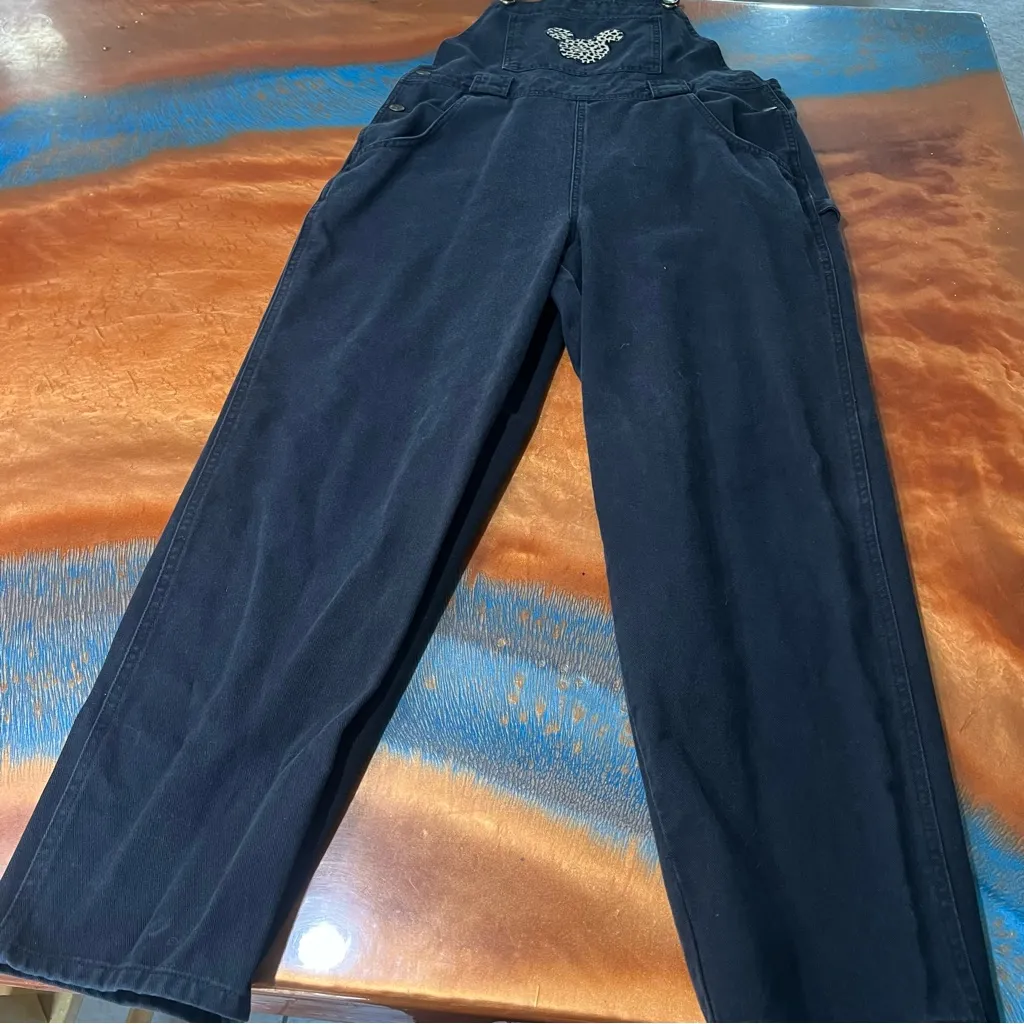 Vintage Disney Catalog Black Denim Overalls Mickey animal print size medium - Image 6