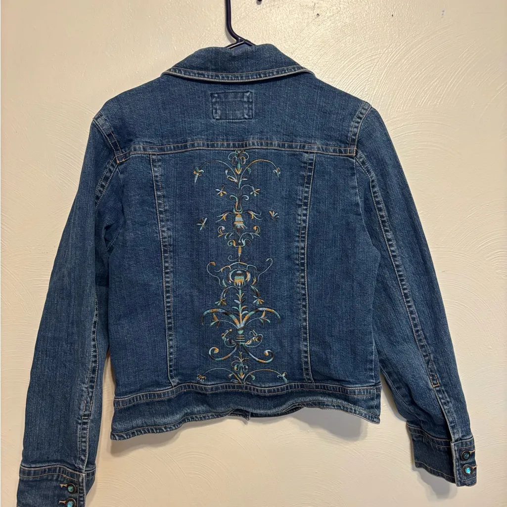 Live a Little Embroidered Denim Jacket Size L Western Style Blue Jeans Jacket - Image 7