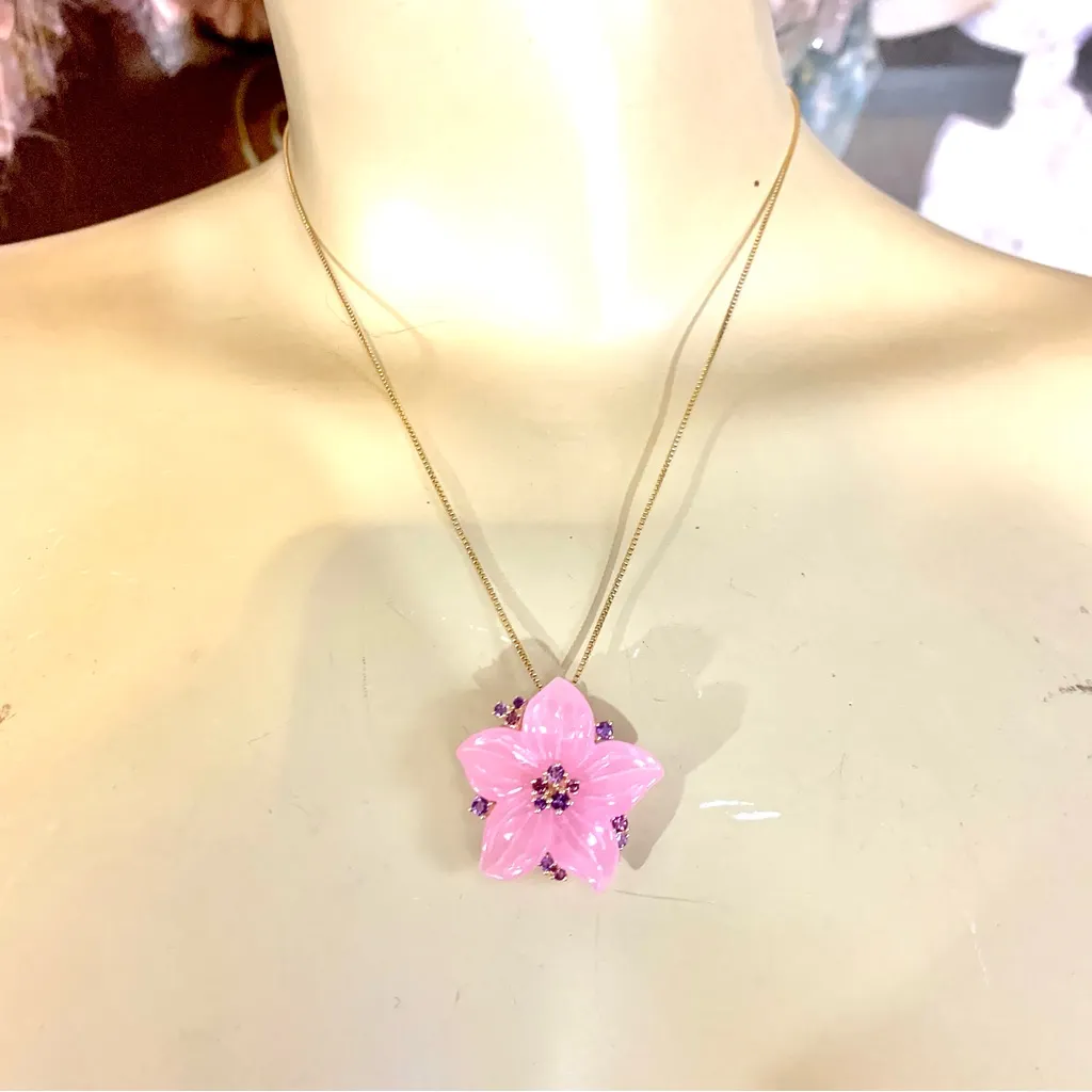 VINTAGE PINK QUARTZITE & AMETHYST GOLD TONE STERLING SILVER 925 PENDANT - Image 10