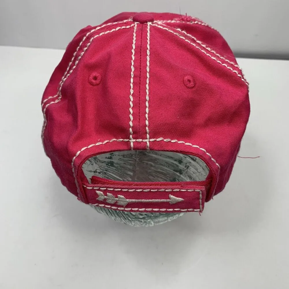Distressed Live Laugh Love Strapback Hat Baseball Cap Hot Pink Adjustable Womens - Image 4