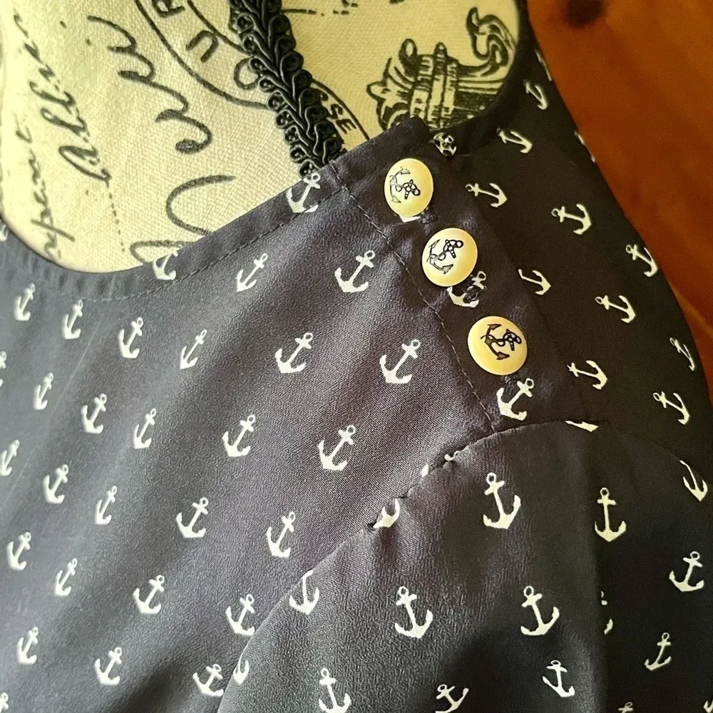 J.Crew Blue Anchor Print Blouse XXS | Nautical Coastal Preppy 3/4 Sleeve Top - Image 6