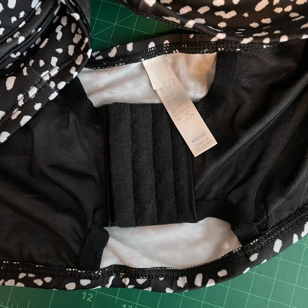 Cacique Women Plus Size 42DDD Black White Bikini Top Lightly Lined Balconette - Image 8