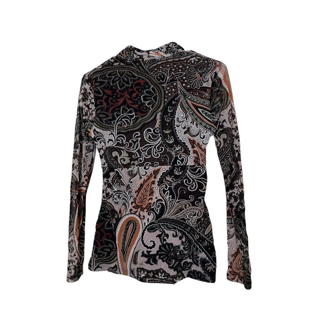 Vintage‎ INC International Concepts Y2K Long Sleeve Paisley Top Size S Brown - Image 7