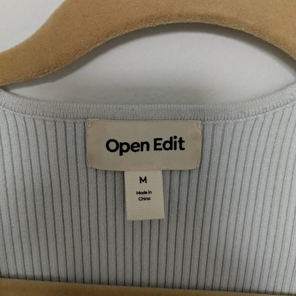 Open Edit Light Gray/Blue Ribbed Sweater Sz M - Image 4