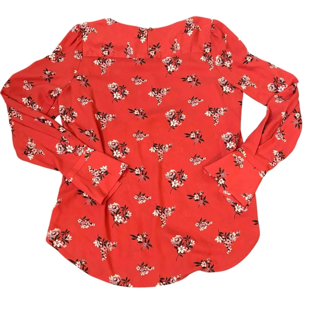 Loft xs Orange yellow floral terracotta fall autumn long sleeve blouse - Image 6