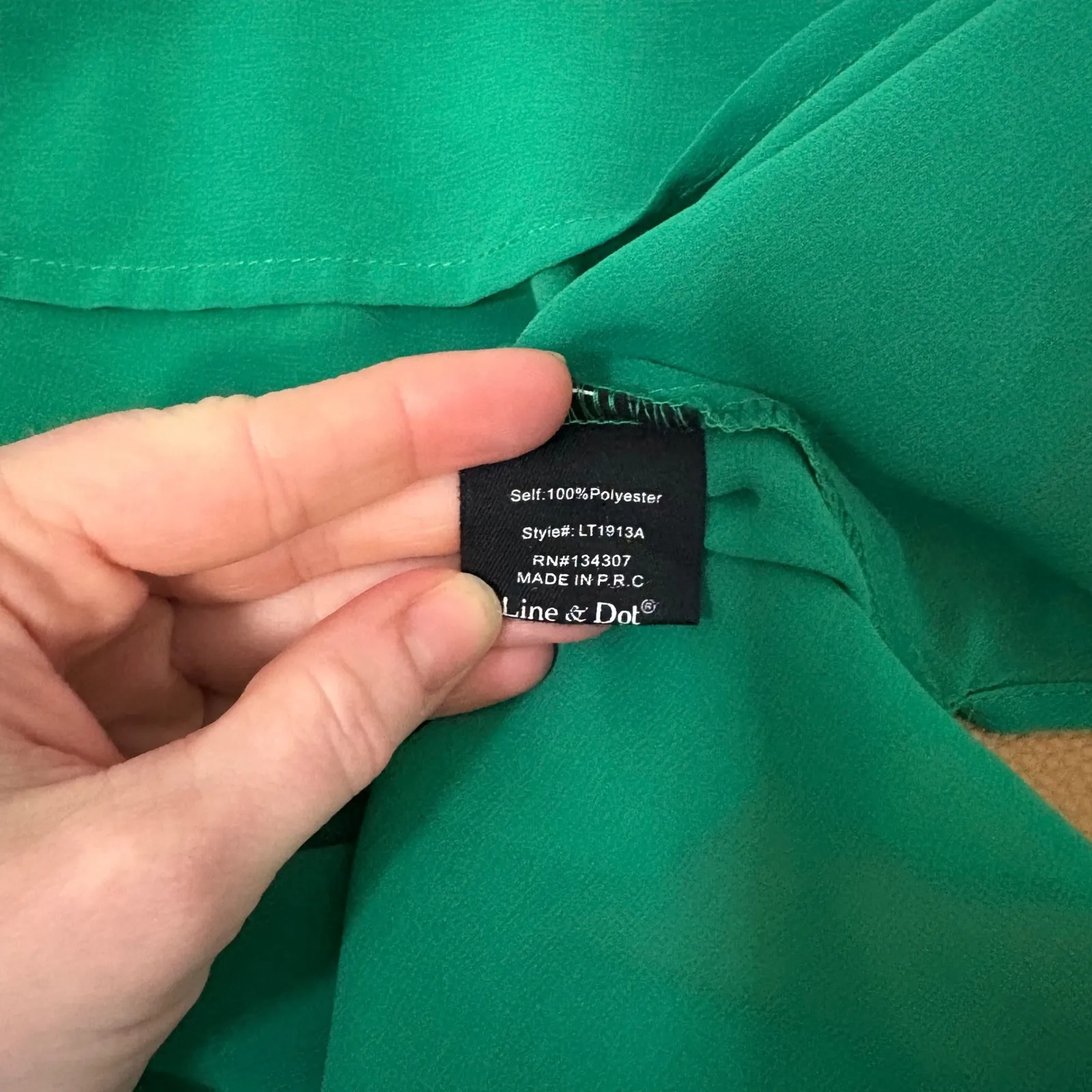 Line & Dot Green Blouse V-Neck Ruffle Sleeve Tassel Tie Sheer‎ XS - Image 5