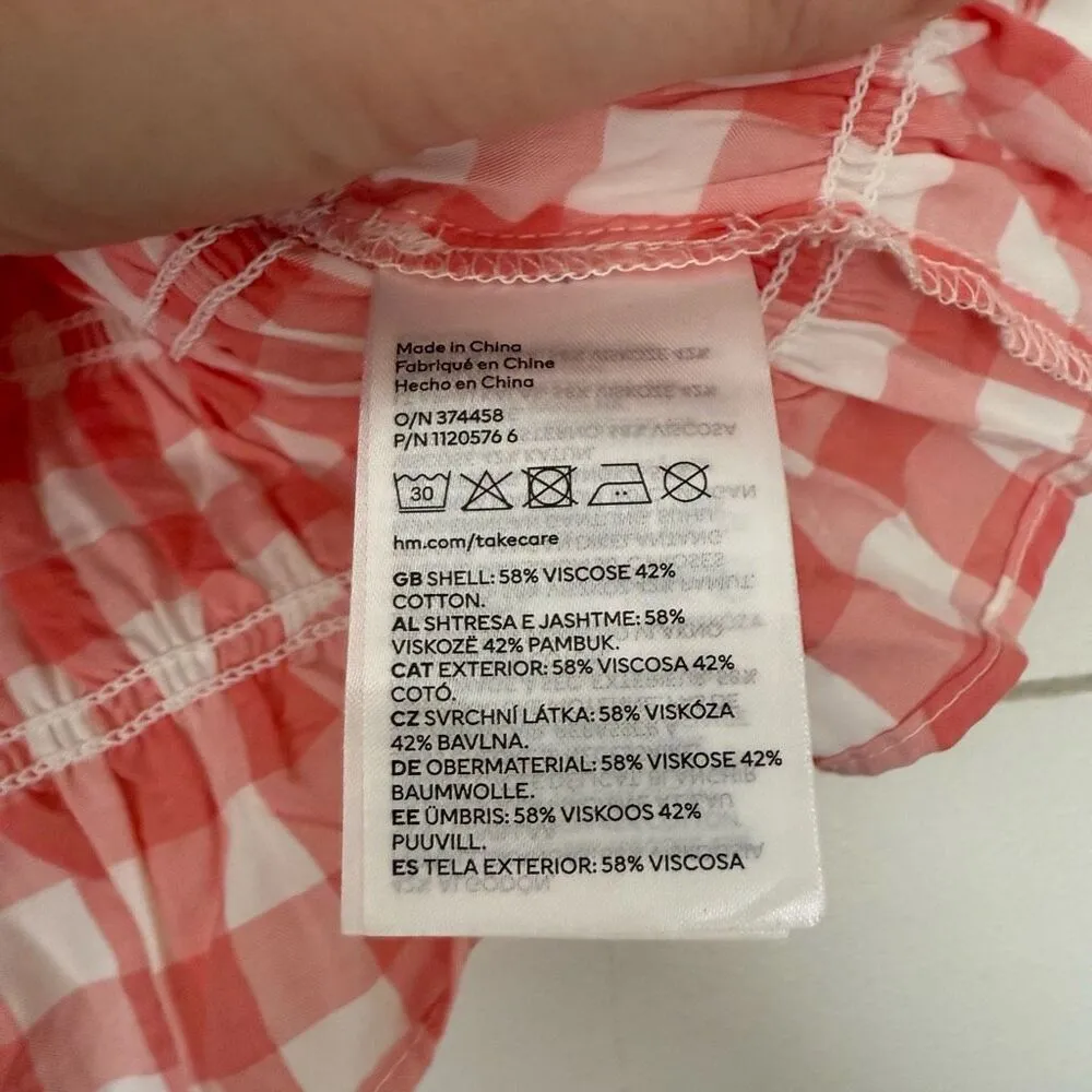 H&M Women’s Medium Gingham Puff Sleeve Cropped Blouse Top New - Image 3