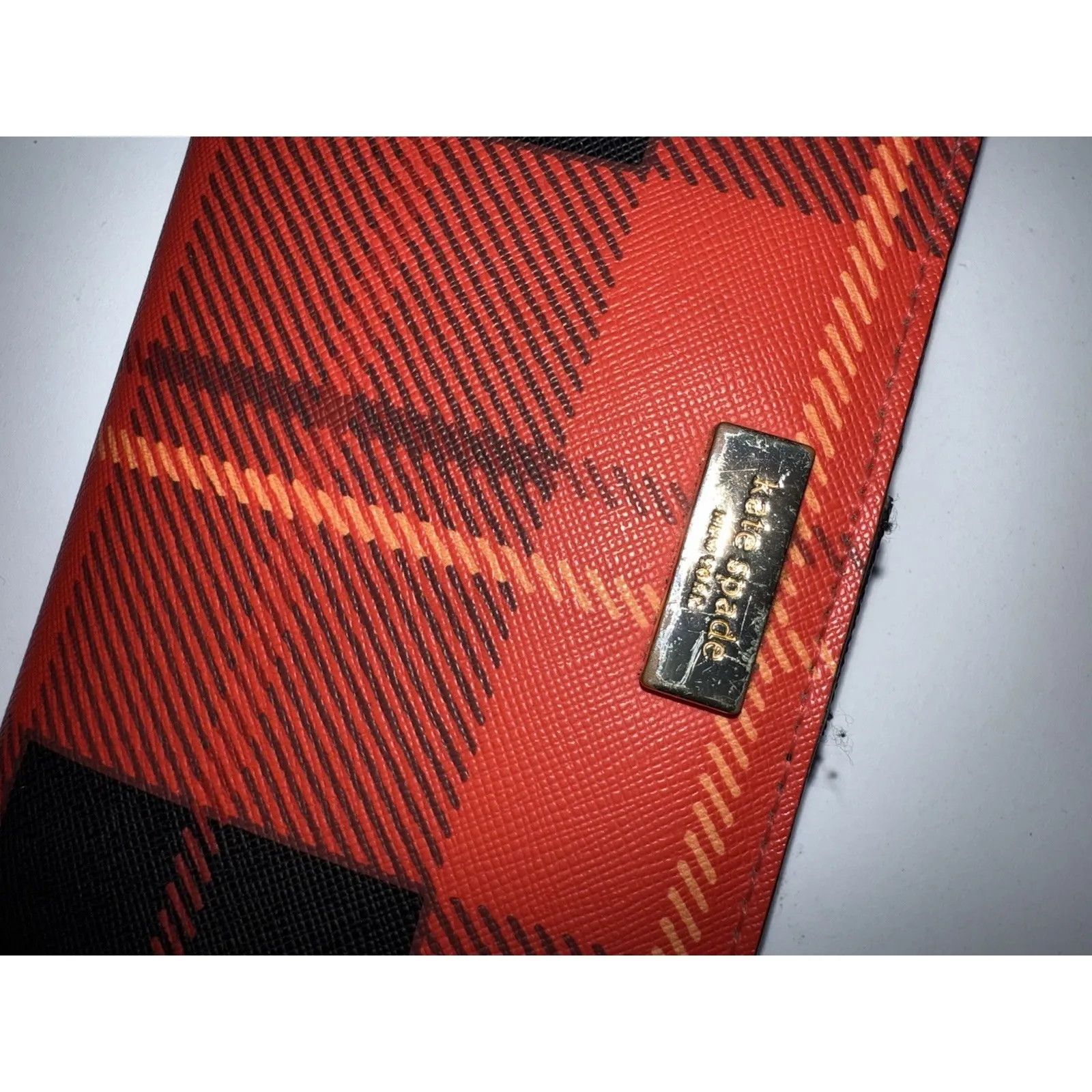 Kate Spade Neda Newbury‎ Lane Plaid Print Red Saffiano Leather Bifold Wallet  K - Image 2