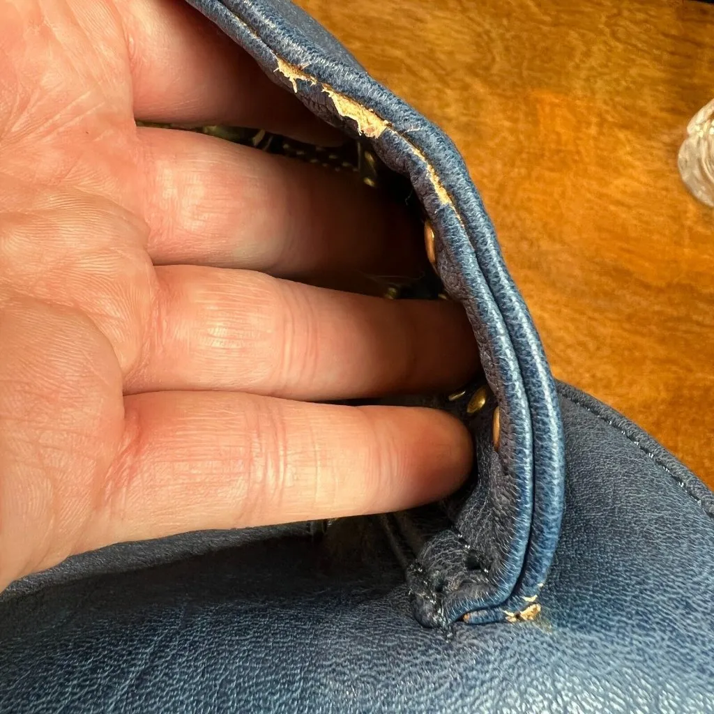 Urban Expressions Crossbody Bag Certified Vegan Leather Blue Brass Chain Studded - Image 10