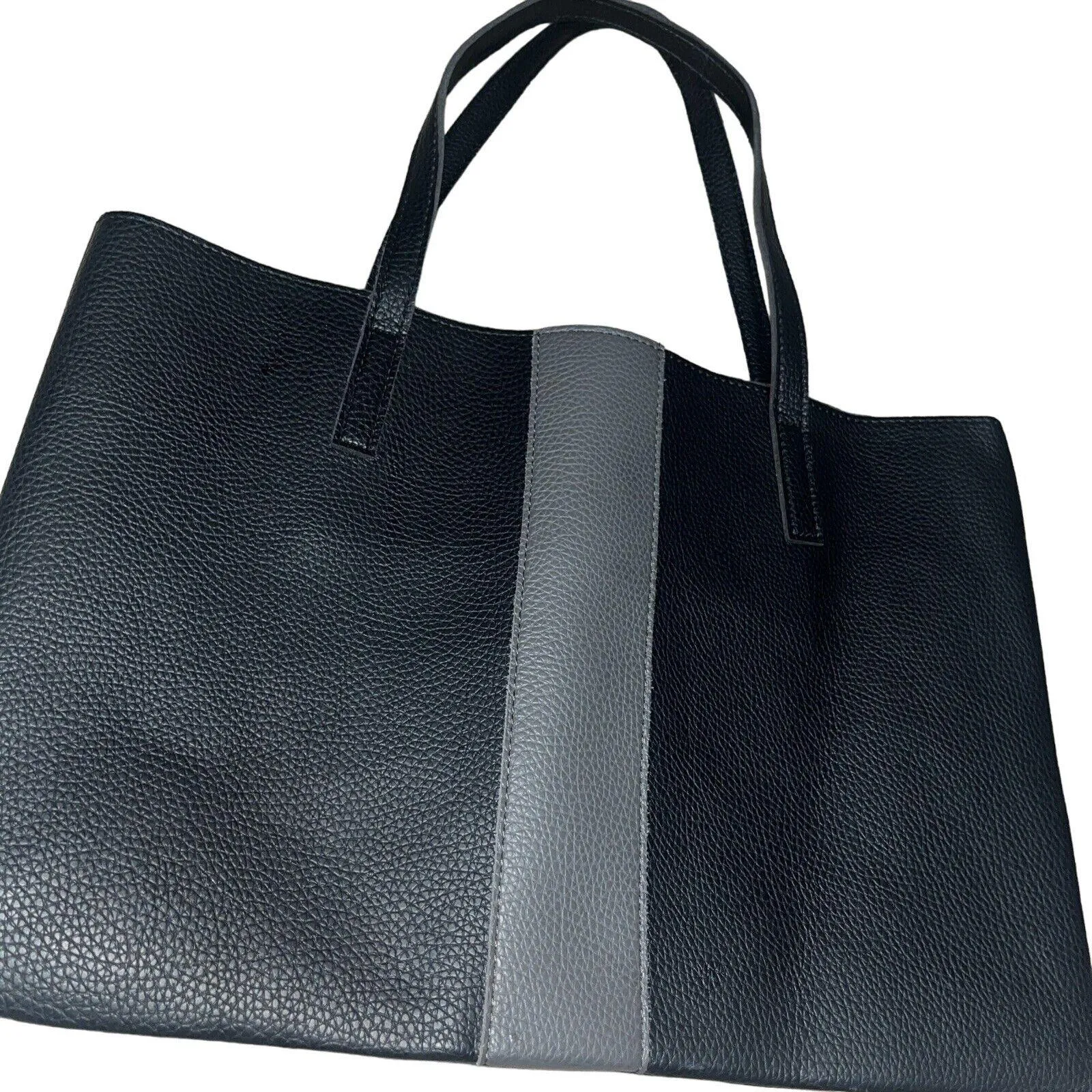 Vince Camuto Book Bag Leather Tote Black Grey Shoulder Purse - Image 4
