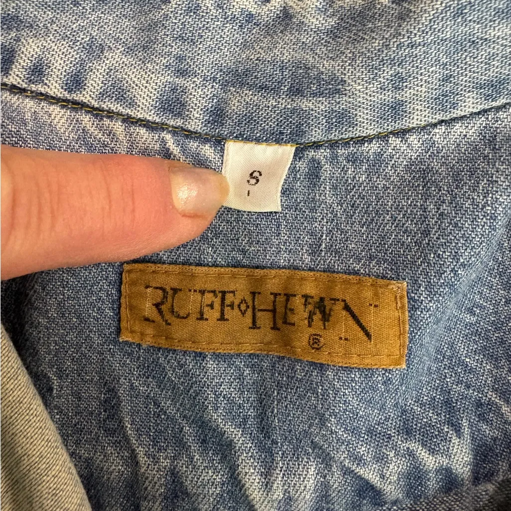 Ruff Hewn Light Wash Denim Button Front Shirt Dress Small 90s Long Sleeve Dress - Image 2