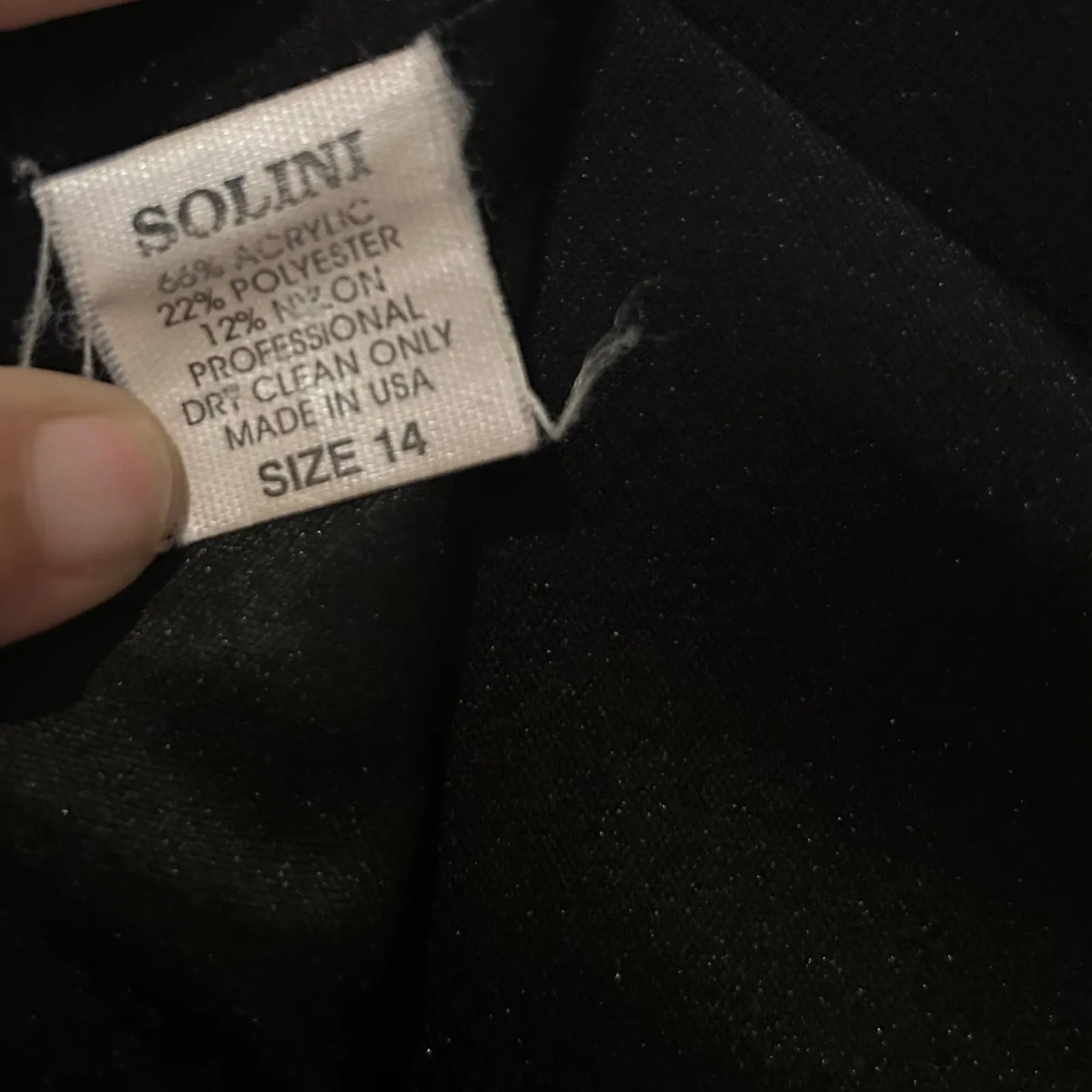 SOLINI Skirt Black VTG Lined Beaded Tassel Hem Zip Back Elastic Sides SZ 14 USA - Image 7