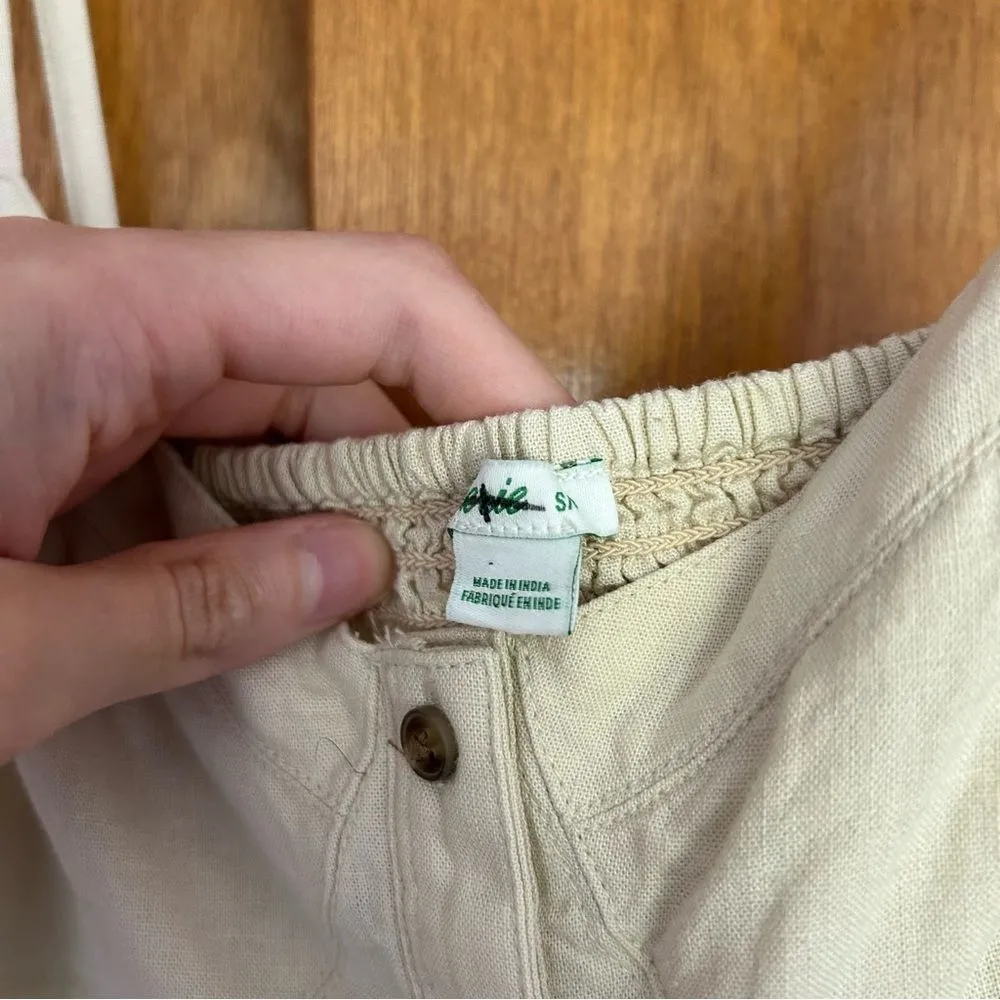 Aerie Babydoll Linen Blend Button Front Spaghetti Strap Dress Cream Size Small - Image 4