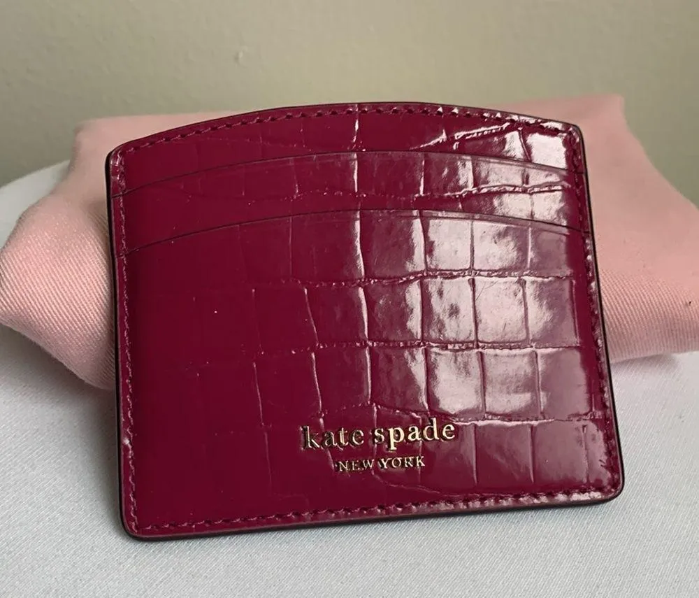Kate Spade Sylvia Croc Embossed Cardholder Wallet- Berry Blitz - Image 2