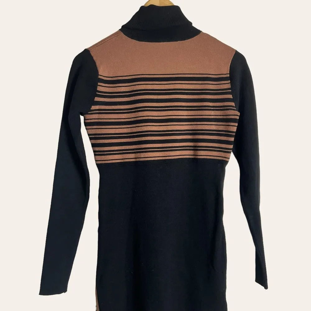 Toccin Blake Striped Ribbed Black Brown Turtleneck Sweater Dress Size S - Image 11