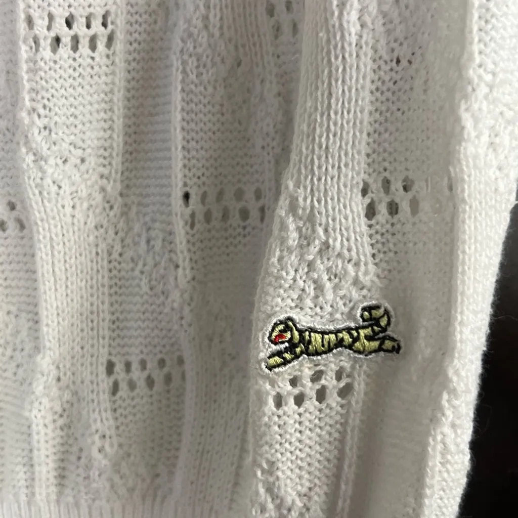 Le Tigre White Yellow Crew Neck Sweater with Cable Knit 100% Cotton preppy Sport Size XS - Image 2