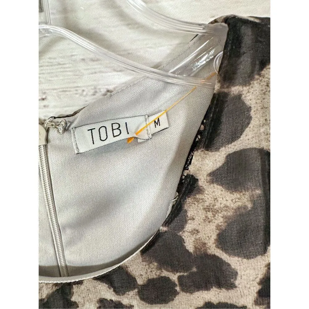 Tobi Women's Leopard Print Sleeveless Lace Trim Dress Black Brown Size Medium - Image 4