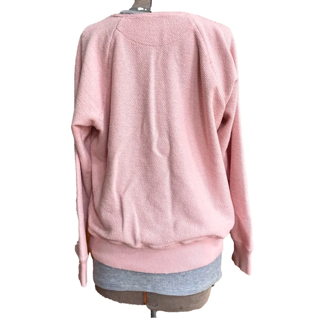 Aerie pink knit crew neck sweatshirt, distressed neck, cuffs, and waistband - Image 4